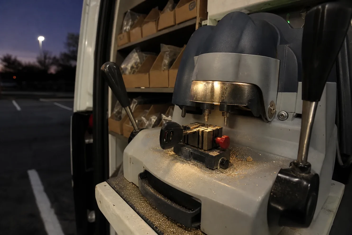 Key cutting machine in the service vehicle in Marlborough, MA